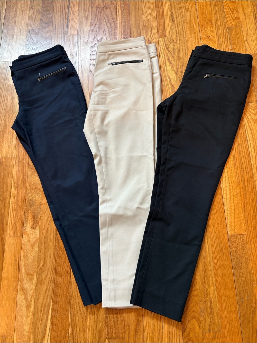 Club Monaco Straight Leg Pants with leather trim Black, Navy, and Cream Size 4